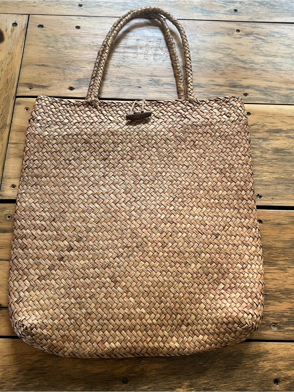Woven Straw Tote Bag in Natural Brown